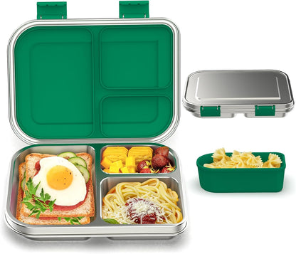 BABHAMNESS Stainless Steel Bento Box Kids, 3 Compartments Leak Proof Metal Bento Lunch Box, 304 Stainless Steel Bento Lunch Containers for School and Office,Dishwasher Safe, BPA-Free-Pink