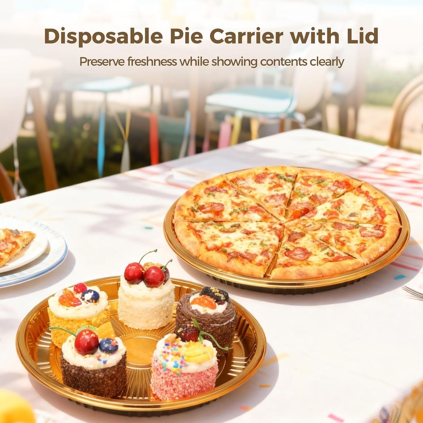 15 PCS Disposable Cake Containers with Lids, 9 Inch Disposable Pie Pans with Lids, Portable Pie and Pizza Containers with Snap-On Dome Covers for Cakes, Salads, and Meal Prep