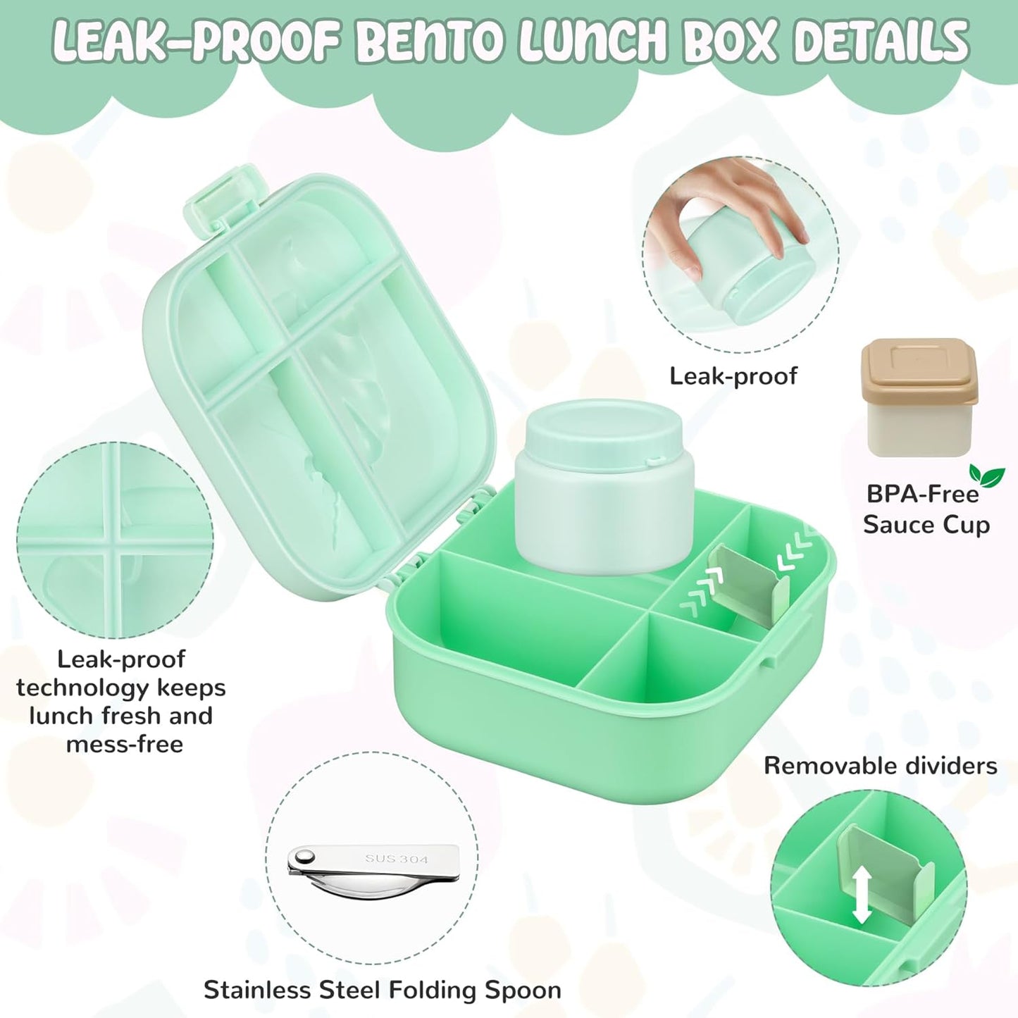 Lunch Box Kids, Leak Proof 5 Compartment Bento Box for Kids, 13oz Thermo for Hot Food Kids Lunch Box,Hot Lunch Box for School Travel