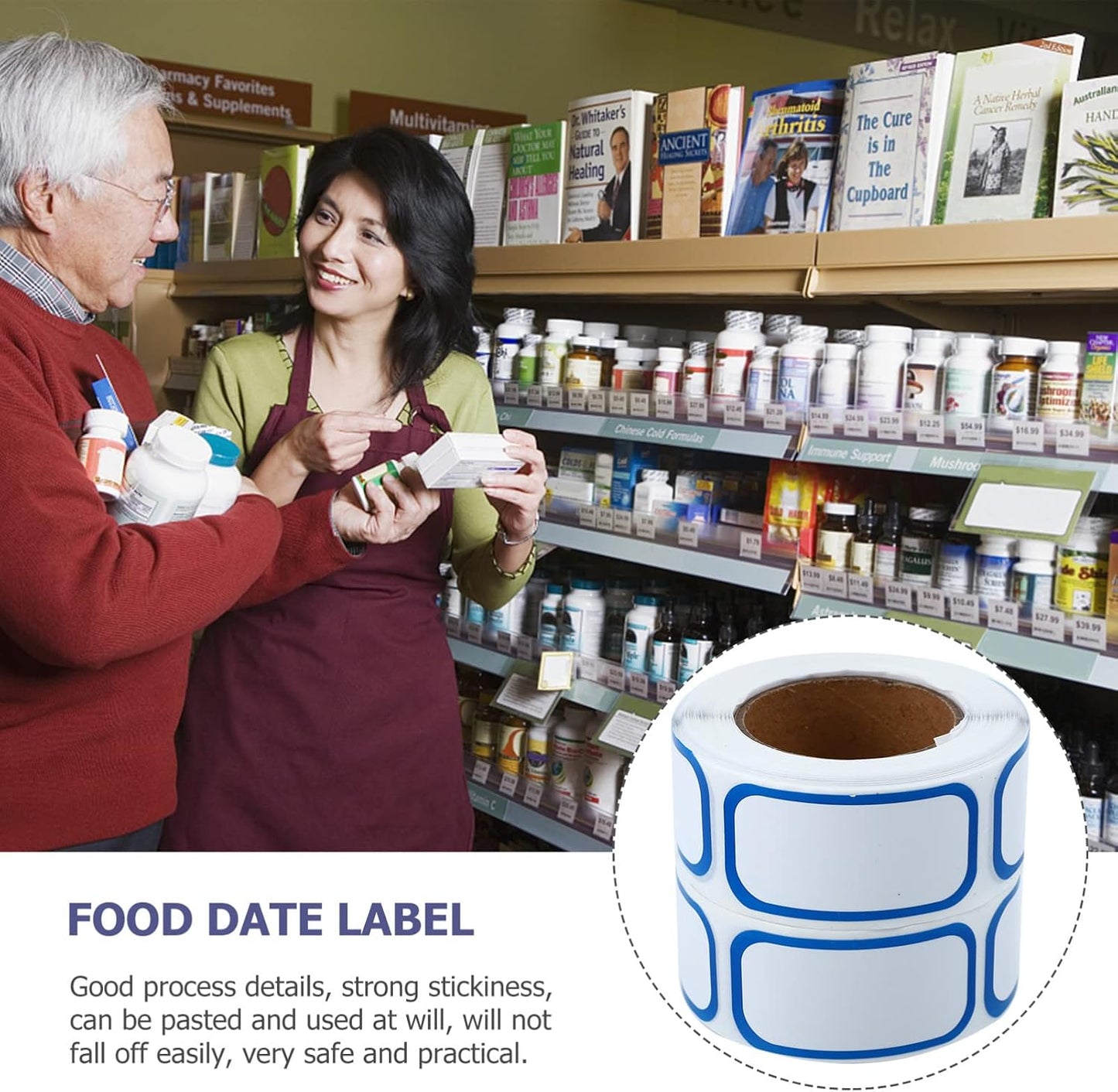 Veemoon 6 Roll Kitchen Labels Food Date Stickers Removable Storage Expiration Date Stickers for Milk Bottle Easy Paste Remove