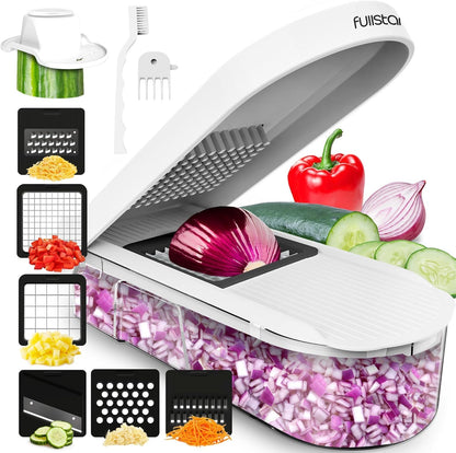 Fullstar Core Vegetable Chopper - Chop and Slice Lid - Food Chopper with Container, Veggie Chopper, Fruit Slicer, Onion Dicer - Meal Prep Essential - Kitchen Gadgets and Gifts (6-in-1, White/Black)