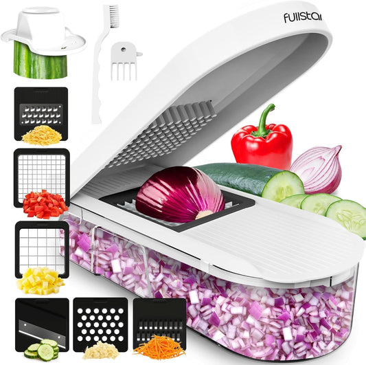 Fullstar Core Vegetable Chopper - Chop and Slice Lid - Food Chopper with Container, Veggie Chopper, Fruit Slicer, Onion Dicer - Meal Prep Essential - Kitchen Gadgets and Gifts (6-in-1, White/Black)