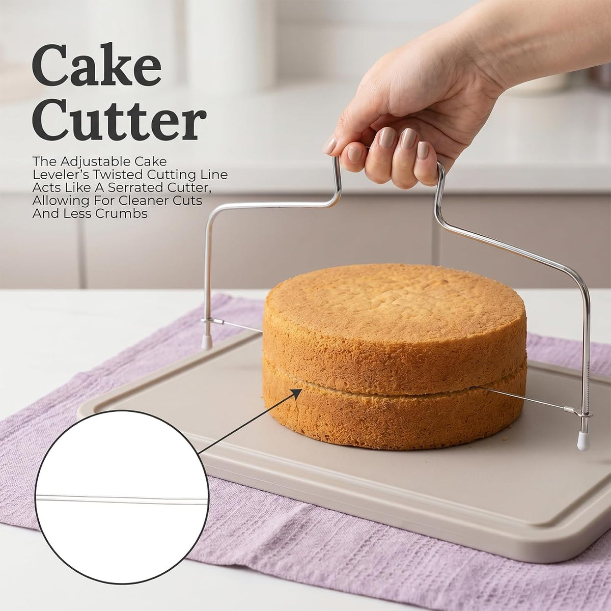 Stainless Cake Cutter Slicer Leveler, Cake Leveler Tool Even Layers Cakes Slicer Tool with 3Pcs Scraper 12-Inch by 6-Inch Adjustable 2-Wire Layer Tools for Baking