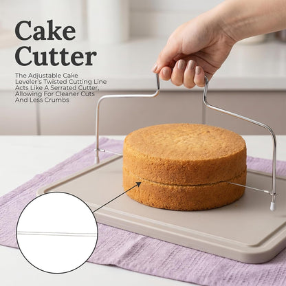Stainless Cake Cutter Slicer Leveler, Cake Leveler Tool Even Layers Cakes Slicer Tool with 3Pcs Scraper 12-Inch by 6-Inch Adjustable 2-Wire Layer Tools for Baking