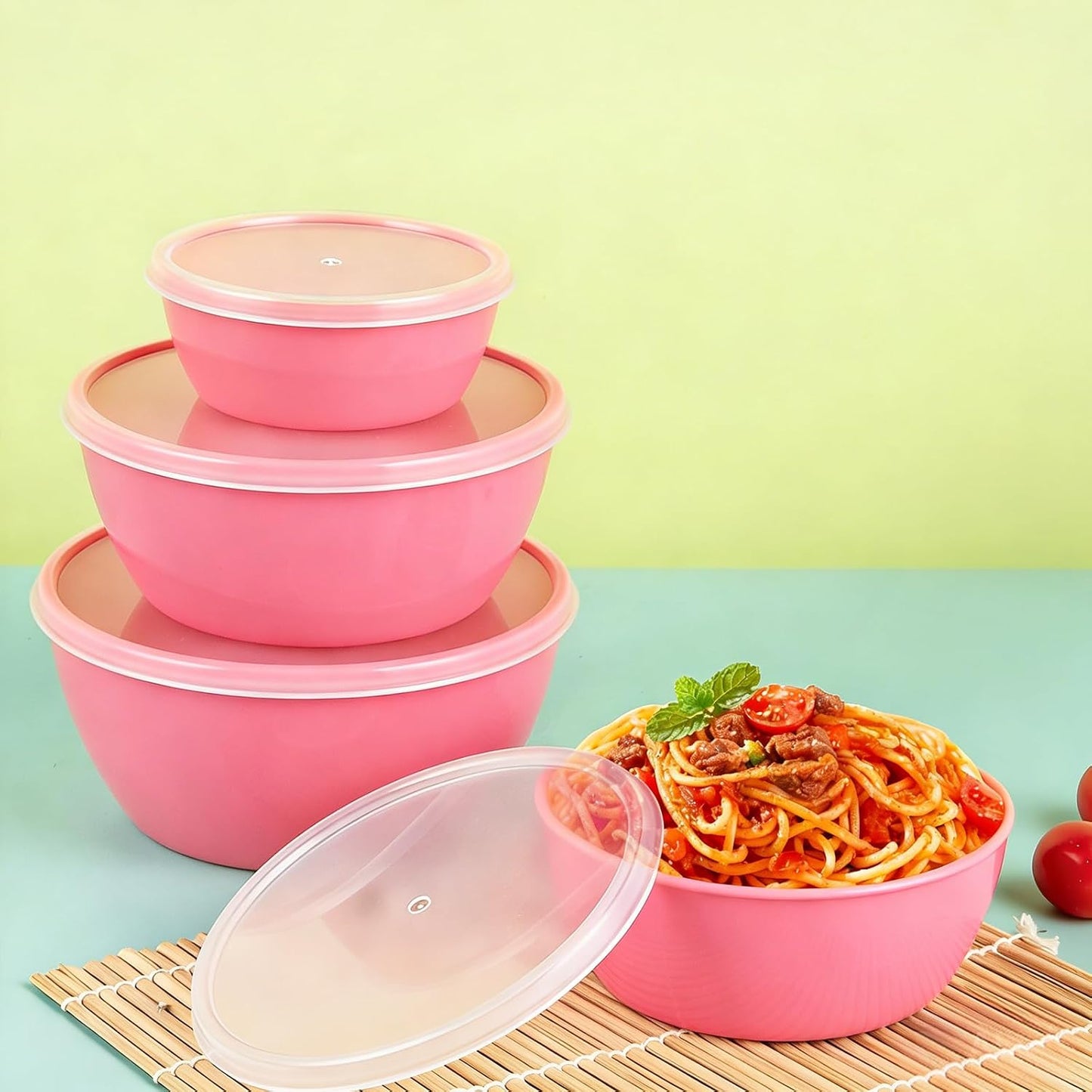 4-Piece Classic Plastic Prep Bowls with Lids, Nesting Plastic Small Mixing Bowl Set for Mixing, Baking, Prepping, Cooking and Serving Food, Microwave and Dishwasher Safe (Yellow)