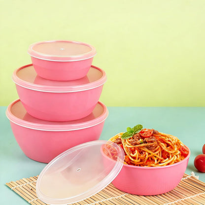 4-Piece Classic Plastic Prep Bowls with Lids, Nesting Plastic Small Mixing Bowl Set for Mixing, Baking, Prepping, Cooking and Serving Food, Microwave and Dishwasher Safe (Yellow)