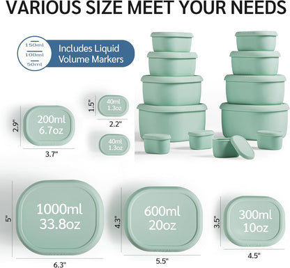 ISSEVE 12Pcs/Set Nesting Silicone Food Storage Containers with Lids, BPA Free Reusable Meal Prep Silicone Containers Airtight, Freezer Dishwasher Safe (33.8oz, 20oz, 10oz, 6.7oz, 1.3oz) (Beige)