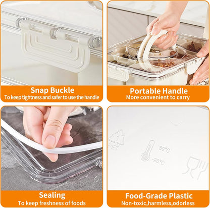 Divided Serving Tray with Lid & Handle, Plastic Portable Food Storage Container Snack Platters, 8 Removable Compartment Box for Parties, Reusable Appetizer Clear Organizer for Veggie, Candy, Fruit,Nut