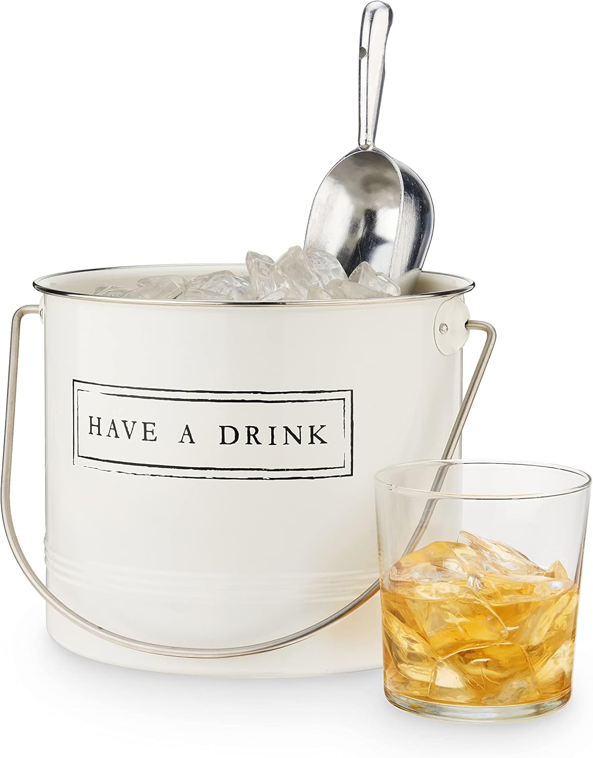 Twine Insulated Ice Bucket with Lid, Scoop & Handles for Beer, Wine, Champagne, Beverages, 1 Gal Galvanized Metal Bucket, Steel Ice Container for BBQs, Indoor & Outdoor Party Supplies, Bar Accessories
