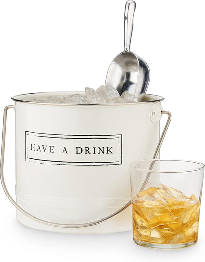 Twine Insulated Ice Bucket with Lid, Scoop & Handles for Beer, Wine, Champagne, Beverages, 1 Gal Galvanized Metal Bucket, Steel Ice Container for BBQs, Indoor & Outdoor Party Supplies, Bar Accessories