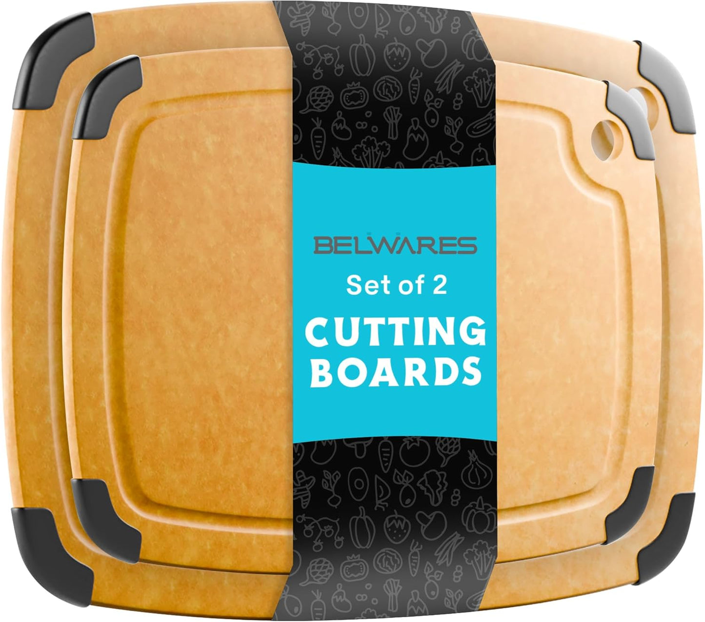 Dishwasher Safe Cutting Boards for Kitchen - Set of 2 Large Composite Wood Cutting Boards with Juice Groove, Non-Slip Feet & Lightweight Eco-Friendly Design 14.5" x 11" and 11.7" x 9.3"