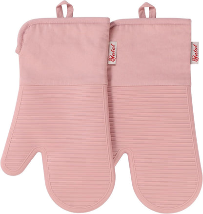 Yutat Silicone Oven Mitts - Oven Mitts and Pot Holders Sets Made of Non-Slip & BPA-Free Silicone, High Heat Resistant 500 Degrees, Perfect for Kitchen Cooking Baking BBQ, Peak Green