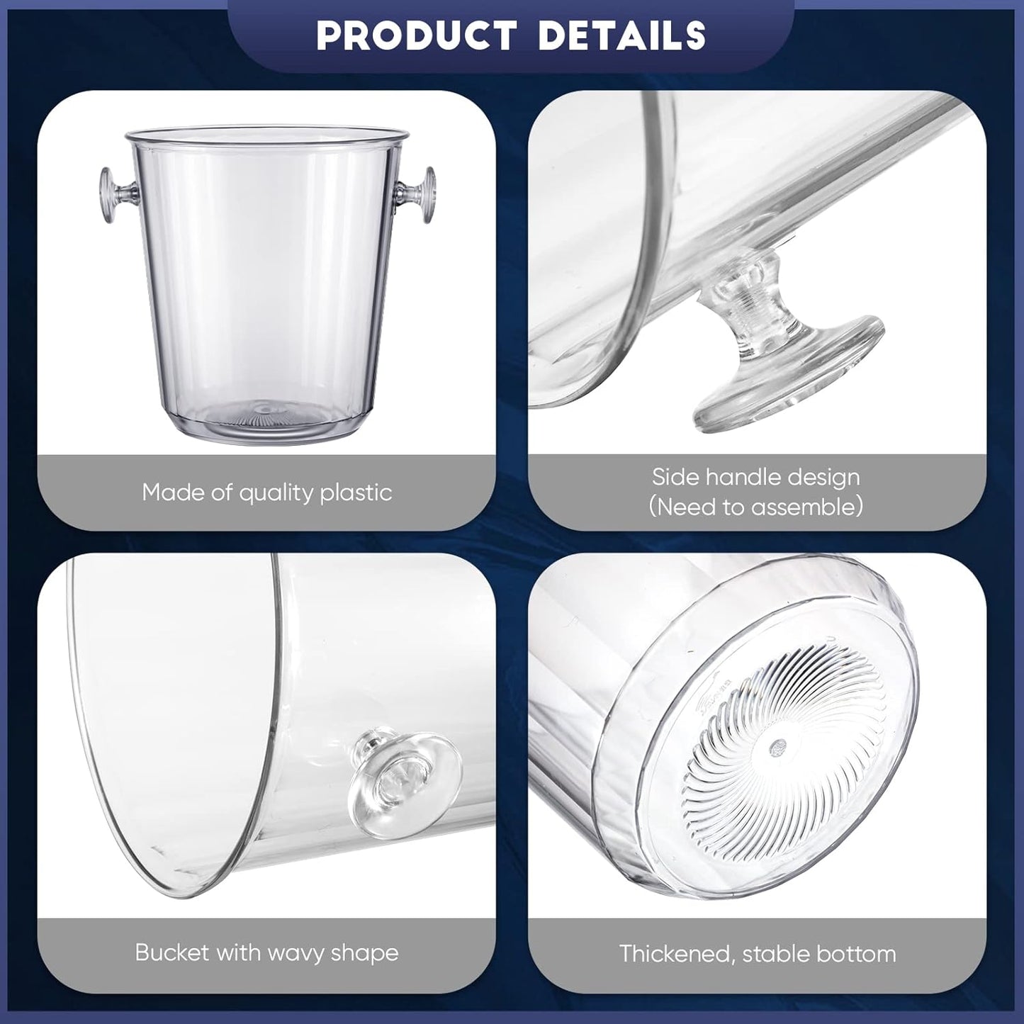 Irenare Acrylic Ice Buckets for Parties 3.5 L Plastic Clear Wine Bucket with Plastic Scoop and Tongs Bottle Drink Cooler Bucket Kits Champagne Wine Beer Beverage(12 Pcs)