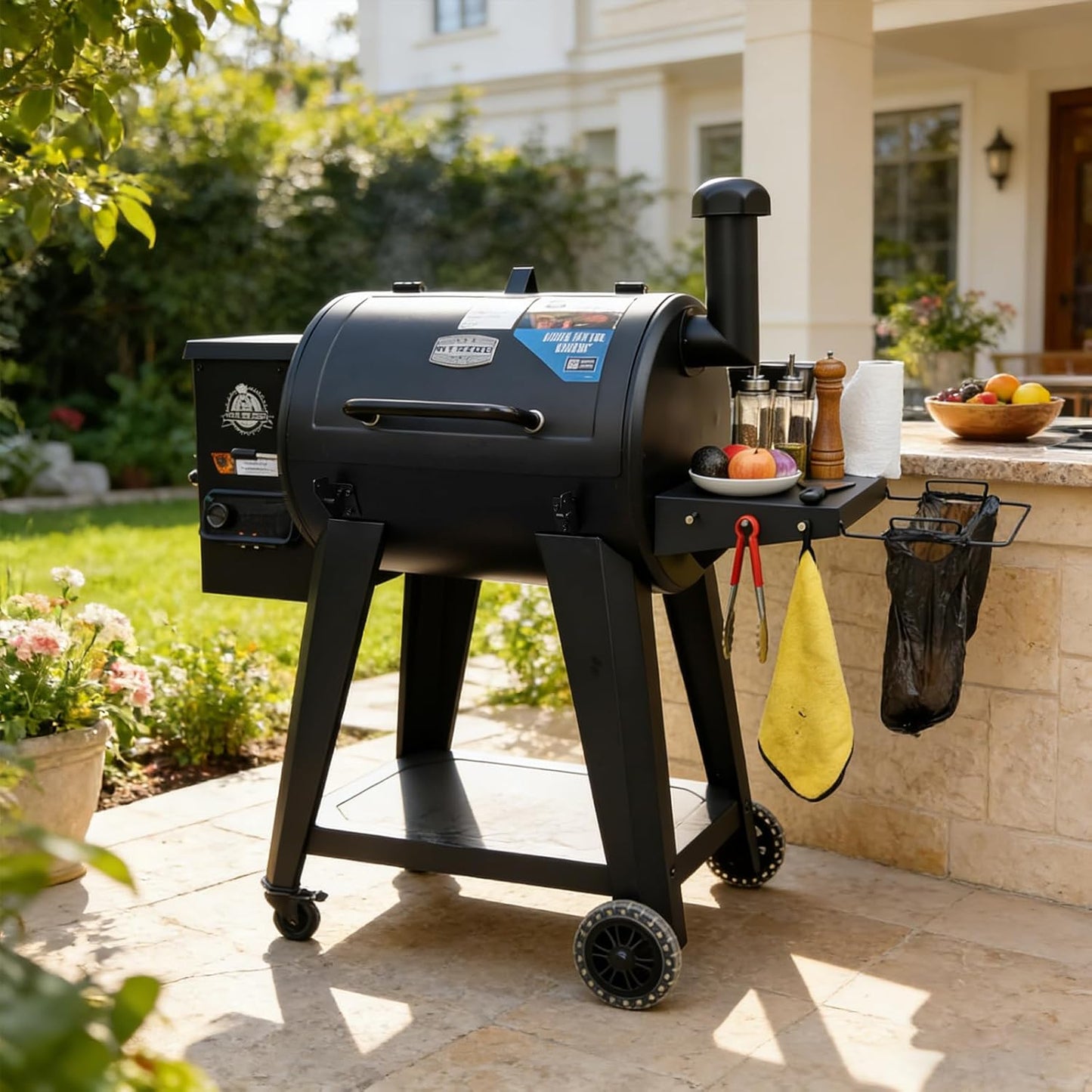 Upgraded Grill Table for Weber Kettle 22"/18"/26", Master Touch 22", Smokey Mountain, Recteq Pellet Grill RT-B380, Prep Station with Cutting Board, Basin, 4 Hooks, Shelf for Weber Kettle Accessories
