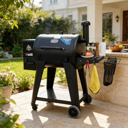 Upgraded Grill Table for Weber Kettle 22"/18"/26", Master Touch 22", Smokey Mountain, Recteq Pellet Grill RT-B380, Prep Station with Cutting Board, Basin, 4 Hooks, Shelf for Weber Kettle Accessories