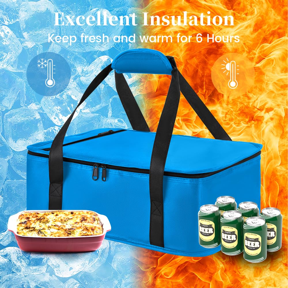 Bodaon Insulated Casserole Carrier Bag, Fits 9x13 and 11x15 Inch Baking Dish with Lid, Casserole Carriers for Hot or Cold Food for Transport, Thermal Lasagna Potluck Warmer Travel Tote, Black