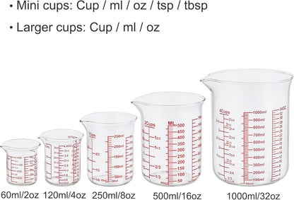 3 Piece Glass Measuring Cup Set, Includes 1/2-Cup, 1-Cup, and 2-Cup High Borosilicate Glasss Liquid Measuring Cups, Dishwasher, Freezer, Microwave, and Preheated Oven Safe, Essential Kitchen Tools
