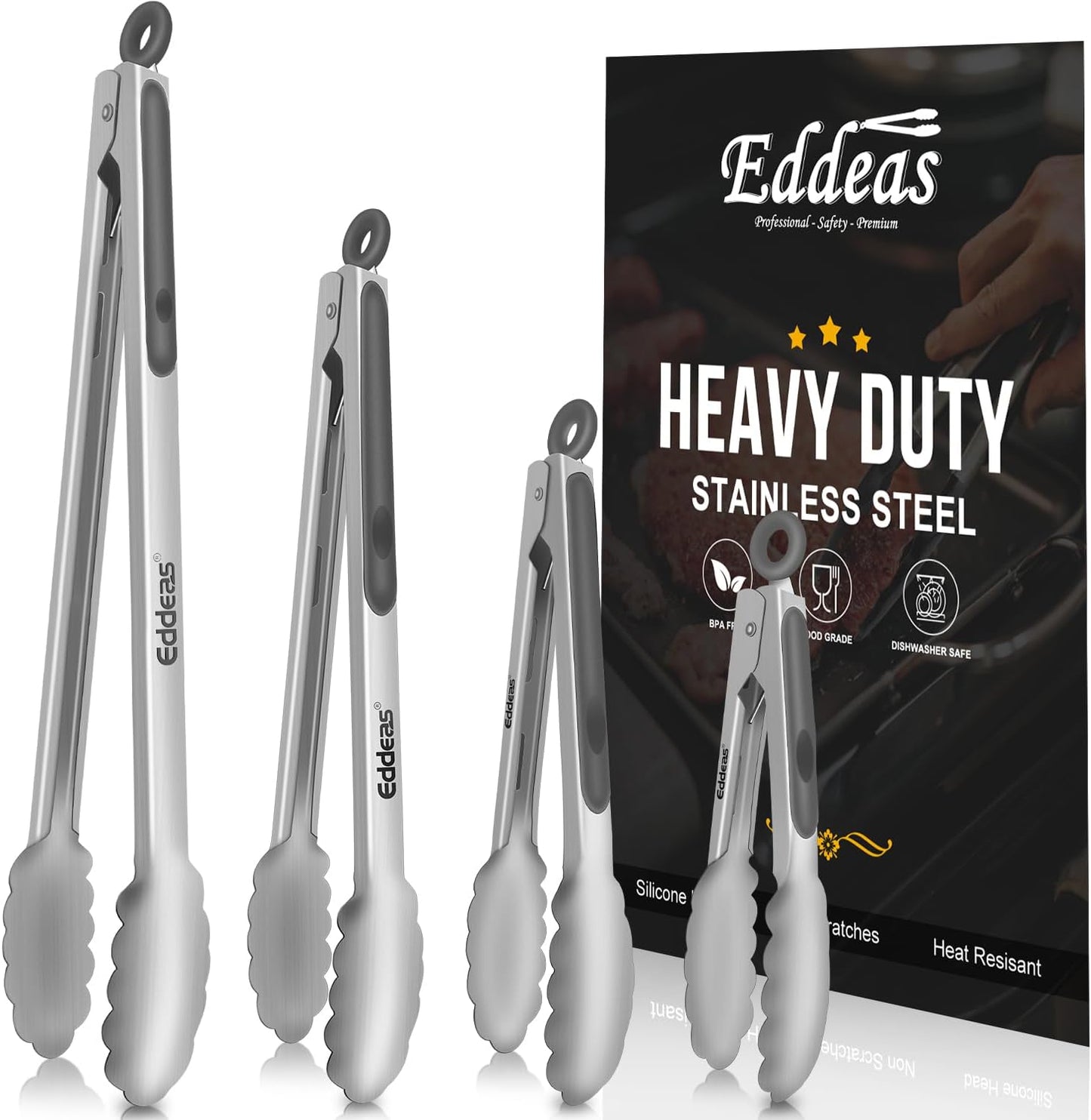 Eddeas Kitchen Tweezers Tongs, Cooking Tweezers Stainless Steel - 3 Size 12'' 10'' & 8 inch Ideal for Meat, pasta, plating and pinching delicate small pieces of food, Set of 3