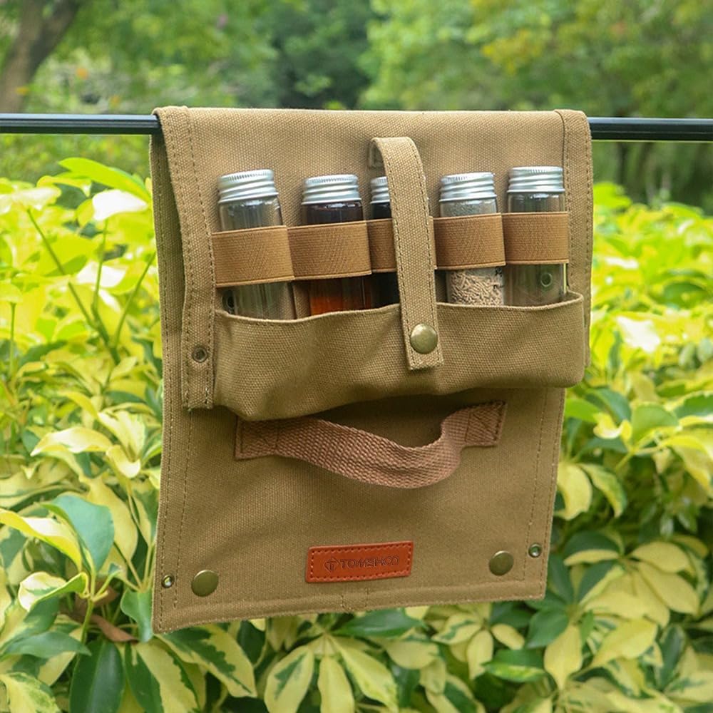 Portable Spice Bag, Travel Spice Kit with 10 Spice Jars, Foldable Compact Seasoning Storage Bag Condiment Organizer for Outdoor BBQ, Picnic and Cooking(Black)