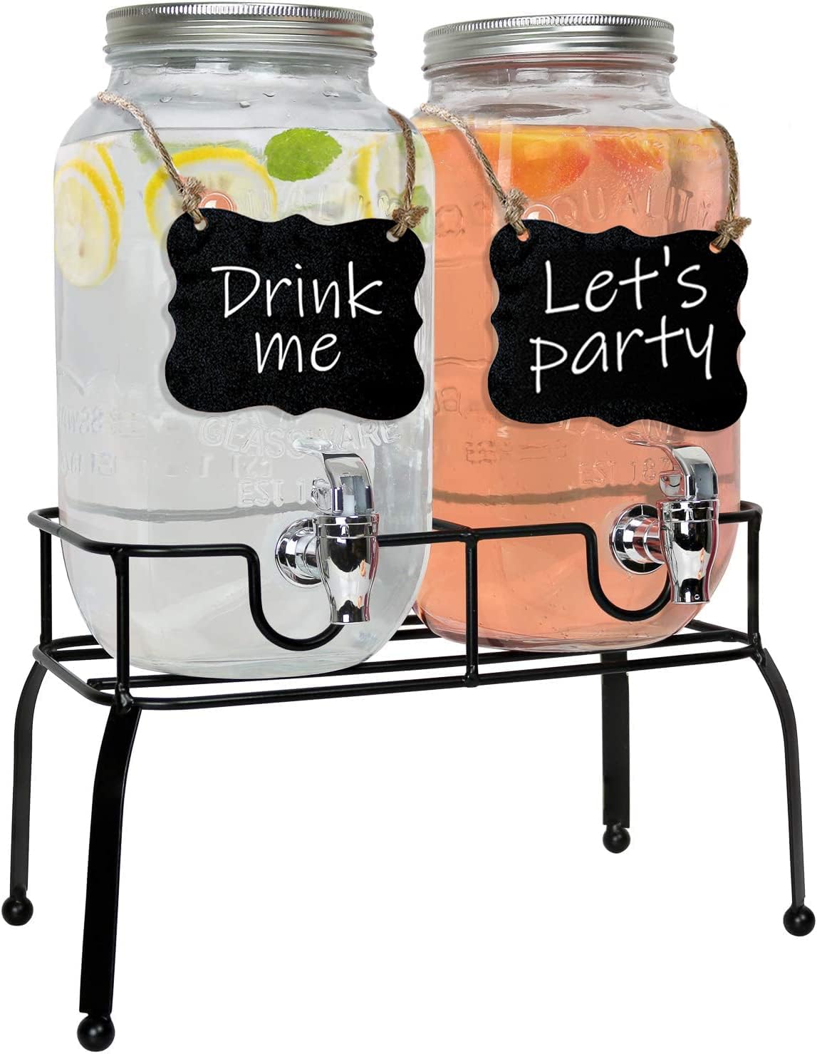Estilo Gallon Drink Dispenser with Stand - Glass Beverage Dispenser with Stand for Weddings - Sun Tea Jar with Spigot 1 Gallon - Countertop Glass Water Dispenser for Lemonade and Parties