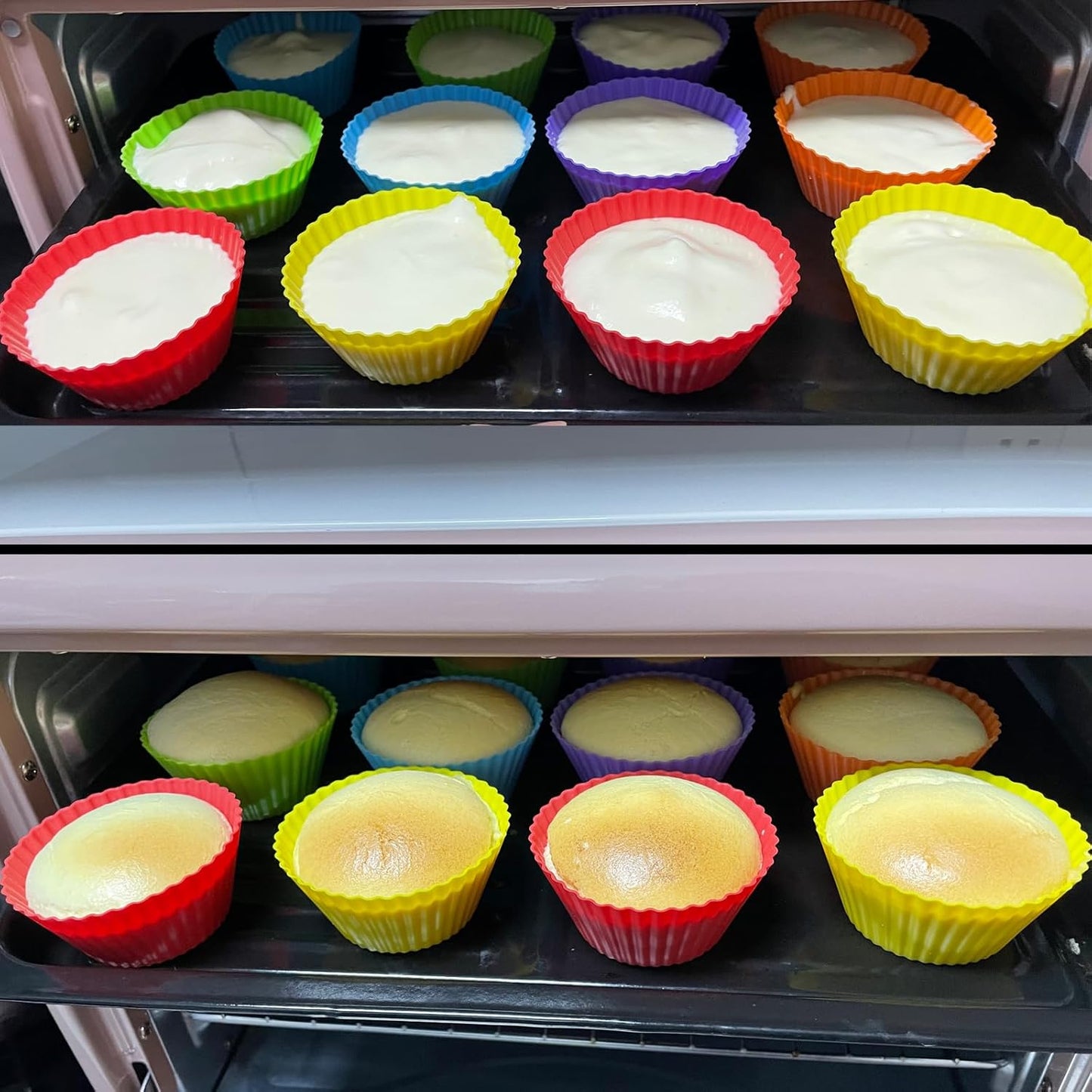 Silicone Cupcake Backing Cups 24 Pack - 2.8 Inches Reusable Muffin Molds for Cakes and Pastries, 6 Rainbow Colors