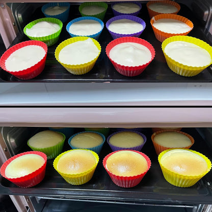 Silicone Cupcake Backing Cups 24 Pack - 2.8 Inches Reusable Muffin Molds for Cakes and Pastries, 6 Rainbow Colors