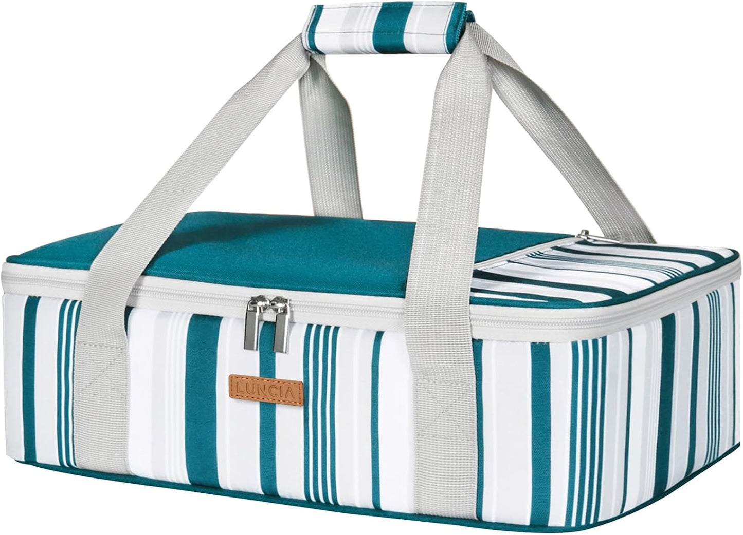 LUNCIA Insulated Single Decker Casserole Carrier, Lasagna Lugger Tote Keeps Food Hot or Cold, Thermal Lunch Bag for Potluck Parties, Picnic and Cookouts, Fits 9" x 13" Baking Dish, Black
