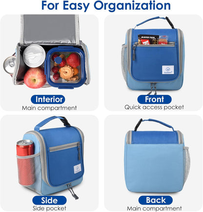 Genteen Kids Lunch Box, Insulated Lunch Bag for Kids, Toddler, Girl, and Boy; Holds Lunch Box, Water Bottle, & Snacks; Easy-Clean Water-Resistant Fabric & Multiple Zippered Pockets (Yellow Blue)