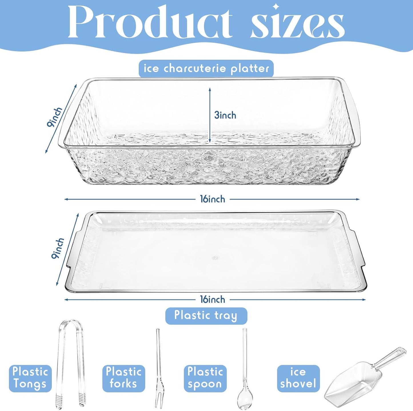 Baderke 16" x 9" Chilled Serving Tray for Parties with lids Compartments Ice Chilled Party Platter Charcuterie Serving Board Cold Dish Dip with Tongs for Fruit Seafood Vegetable (Dark Wood)