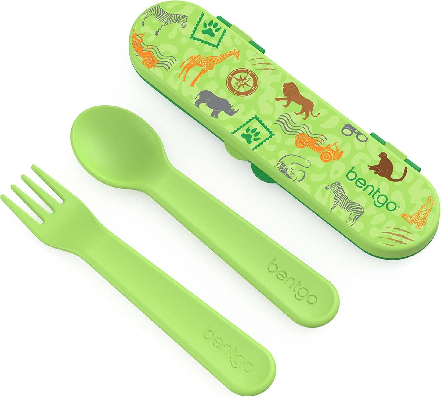 Bentgo Kids Utensil Set - Reusable Plastic Fork, Spoon & Storage Case - BPA-Free Materials, Easy-Grip Handles, Dishwasher Safe - Ideal for School Lunch, Travel, & Outdoors (Shark)