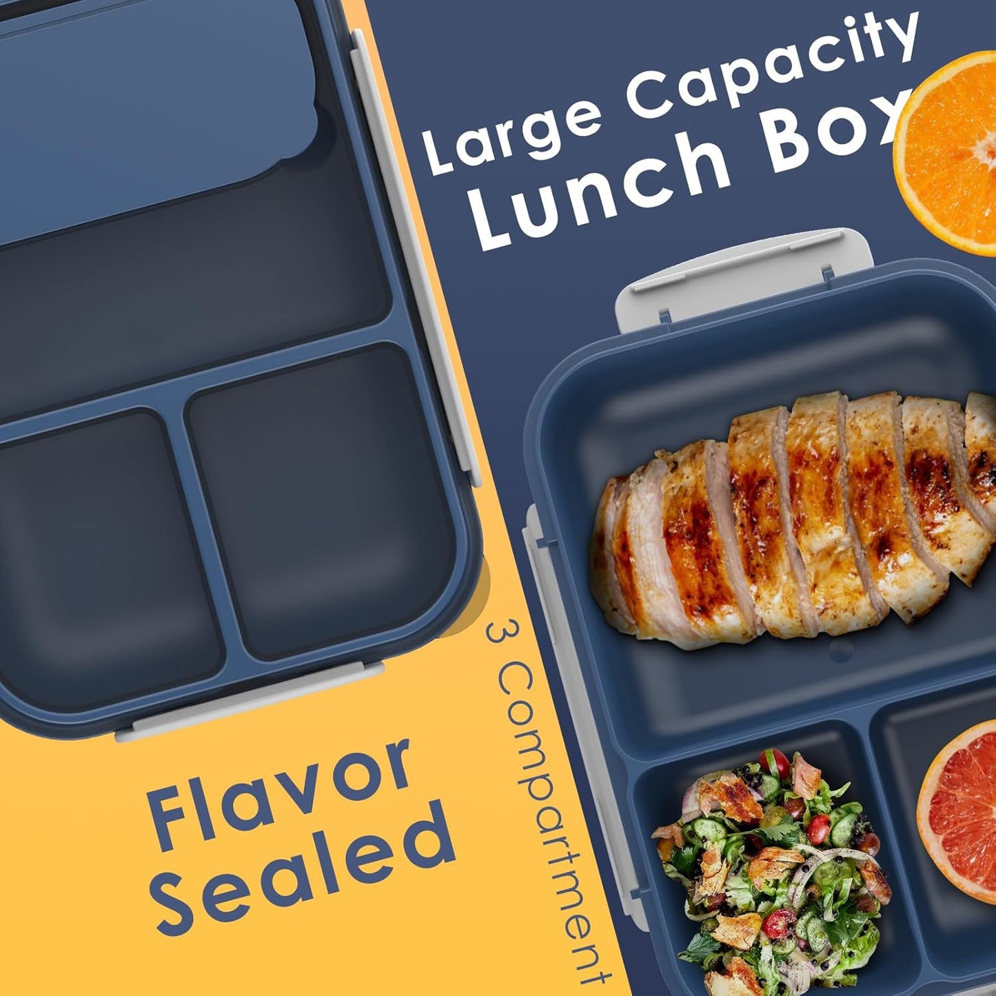 WHALEHOUSE Bento Lunch Box, 1300ML 4 Compartments Meal Prep Container with Utensil, Airtight Food Storage Container with Snap Locking Lids, Microwave/Dishwasher/Freezer Safe, On the Go