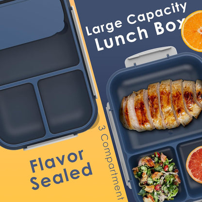 WHALEHOUSE Bento Lunch Box, 1300ML 4 Compartments Meal Prep Container with Utensil, Airtight Food Storage Container with Snap Locking Lids, Microwave/Dishwasher/Freezer Safe, On the Go