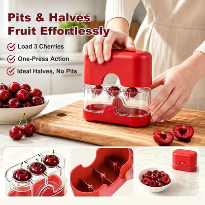 Cherry Pitter and Slicer, 3-Cherry Pit Remover Tool, Red