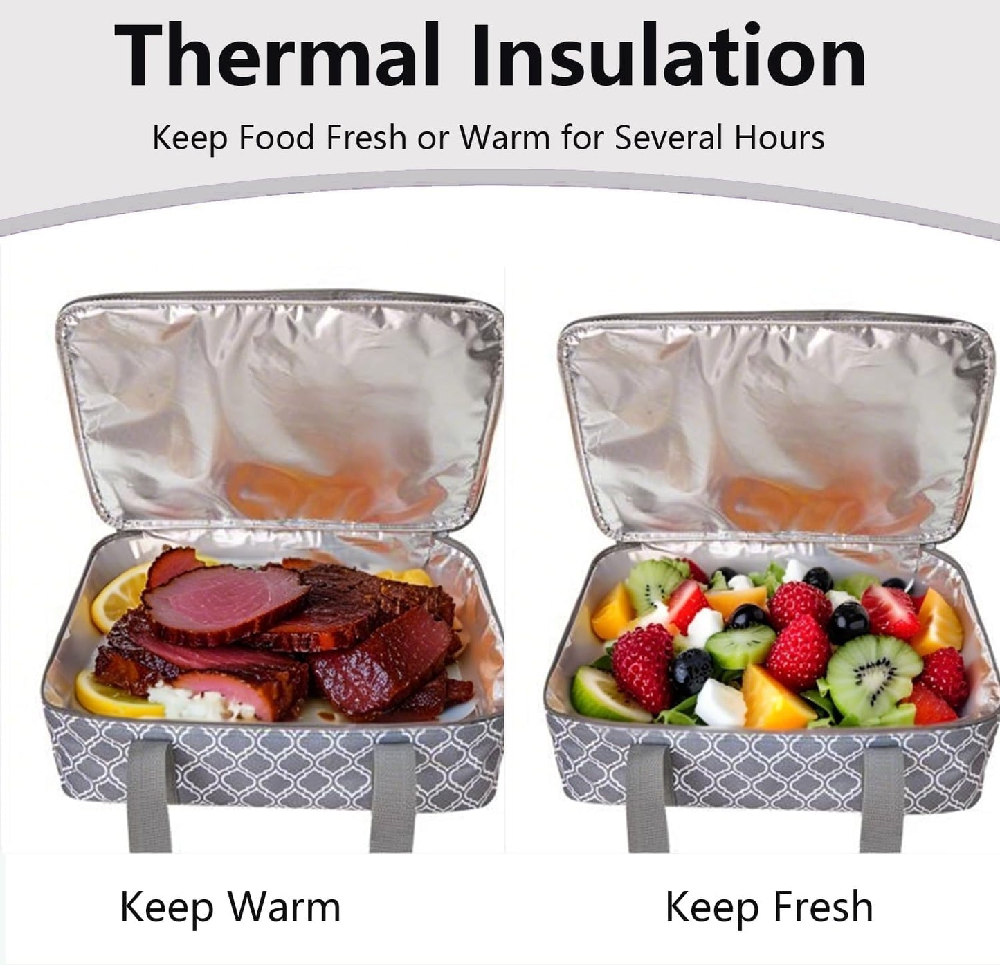 Lestyn Insulated Casserole Carrier Bag - Portable Reusable Food Transport Tote Bag Fits 9x13 Lasagna Baking Dish Pan to Keep Food Hot/Cold for Gathering/Potluck Parties/Cookout/Camping/Offices-Gray