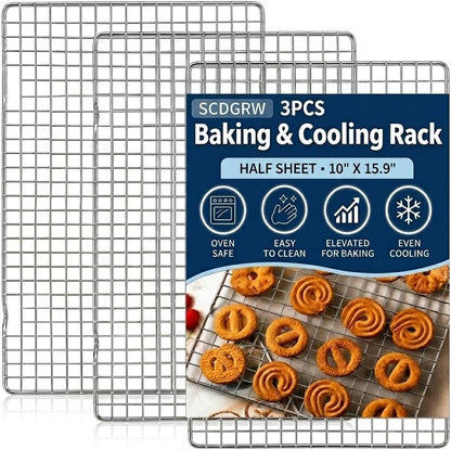 Cooling Rack Set of 2, 10" x 16" No Warp Heavy Duty Stainless Steel Baking Rack - Fits Jelly Roll Cookie Sheet Pan, Oven Safe 575°F, for Baking, Roasting & Dehydrating, Dishwasher Safe