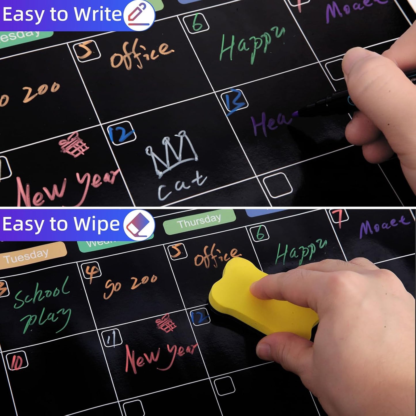 Magnetic Monthly & Weekly & Daily Chalkboard Planner for Fridge - Shopping, Meal/Menu, To Do List, Family Schedule Magnetic Dry Erase Calendar 16"X12"