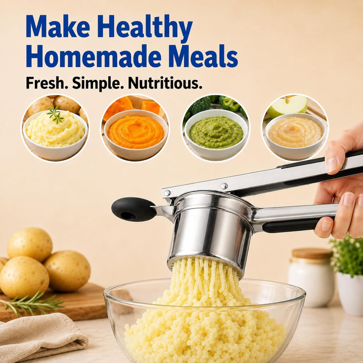 Stainless Steel Potato Ricer, Potato Press for Mashed Potatoes, Vegetable Ricer