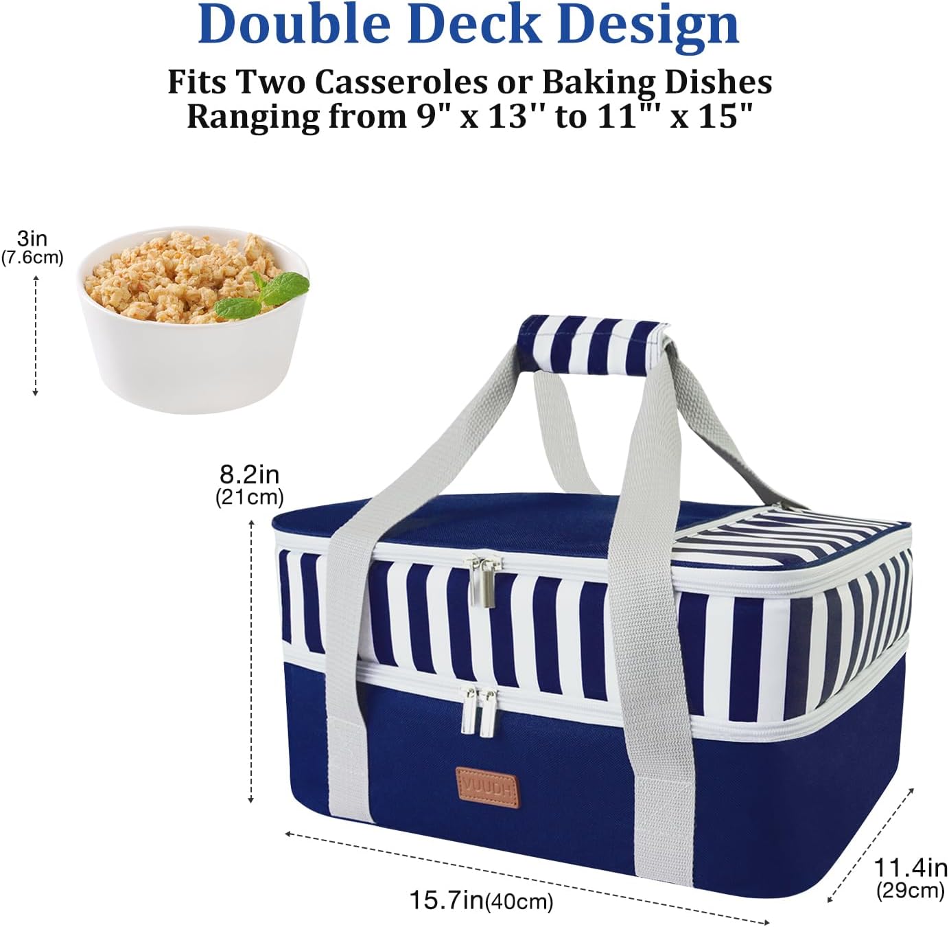 Expandable Casserole Carrier Bag - Double Decker Food Bag, Insulated Casserole Carrier for Hot or Cold Food, Lasagna Holder Tote for Picnics,Beaches,Traveling or Gifts