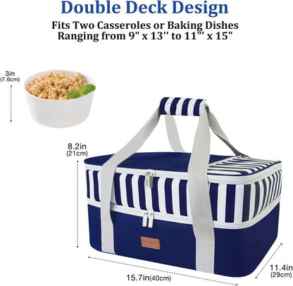 Expandable Casserole Carrier Bag - Double Decker Food Bag, Insulated Casserole Carrier for Hot or Cold Food, Lasagna Holder Tote for Picnics,Beaches,Traveling or Gifts
