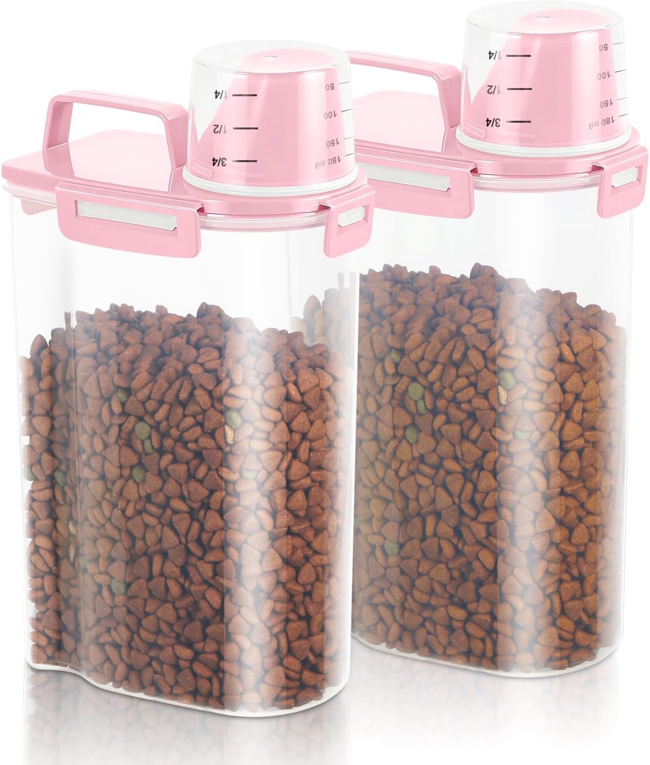 TBMAXS 2 Pack 3 Lbs Dog Cat Food Storage Containers for Travel, Portable Pet Food Storage Container, Easy-Pouring Bird Seed Dispenser, Airtight Rice Cereal Oatmeal Flour Holder -Beige