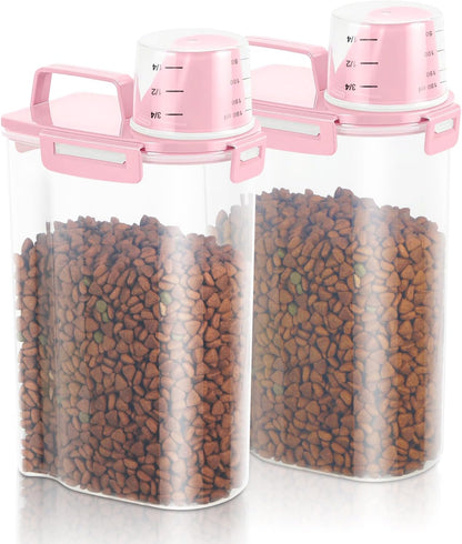 TBMAXS 2 Pack 3 Lbs Dog Cat Food Storage Containers for Travel, Portable Pet Food Storage Container, Easy-Pouring Bird Seed Dispenser, Airtight Rice Cereal Oatmeal Flour Holder -Beige