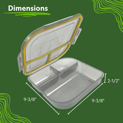 Large To-Go 3-Compartment Food Container, 9-3/8" X 9-3/8" X 2-1/2", Reusable, Microwave Safe, Smoke/Red