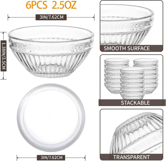 Mini 3 Inch Small Glass Bowls with Lids, 2.5 oz Clear Glass Pinch Bowls, Condiment Containers, for Dips, Nuts, Candy, Snacks, Meal Prep Bowls