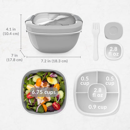 Bentgo Salad Container - 54 oz Bowl with 4-Compartment Toppings Tray, Leak-Proof Dressing Container, Reusable Fork, BPA-Free Lunch Box for Meal Prep & Food Storage; Removable Bento Tray (Khaki Green)