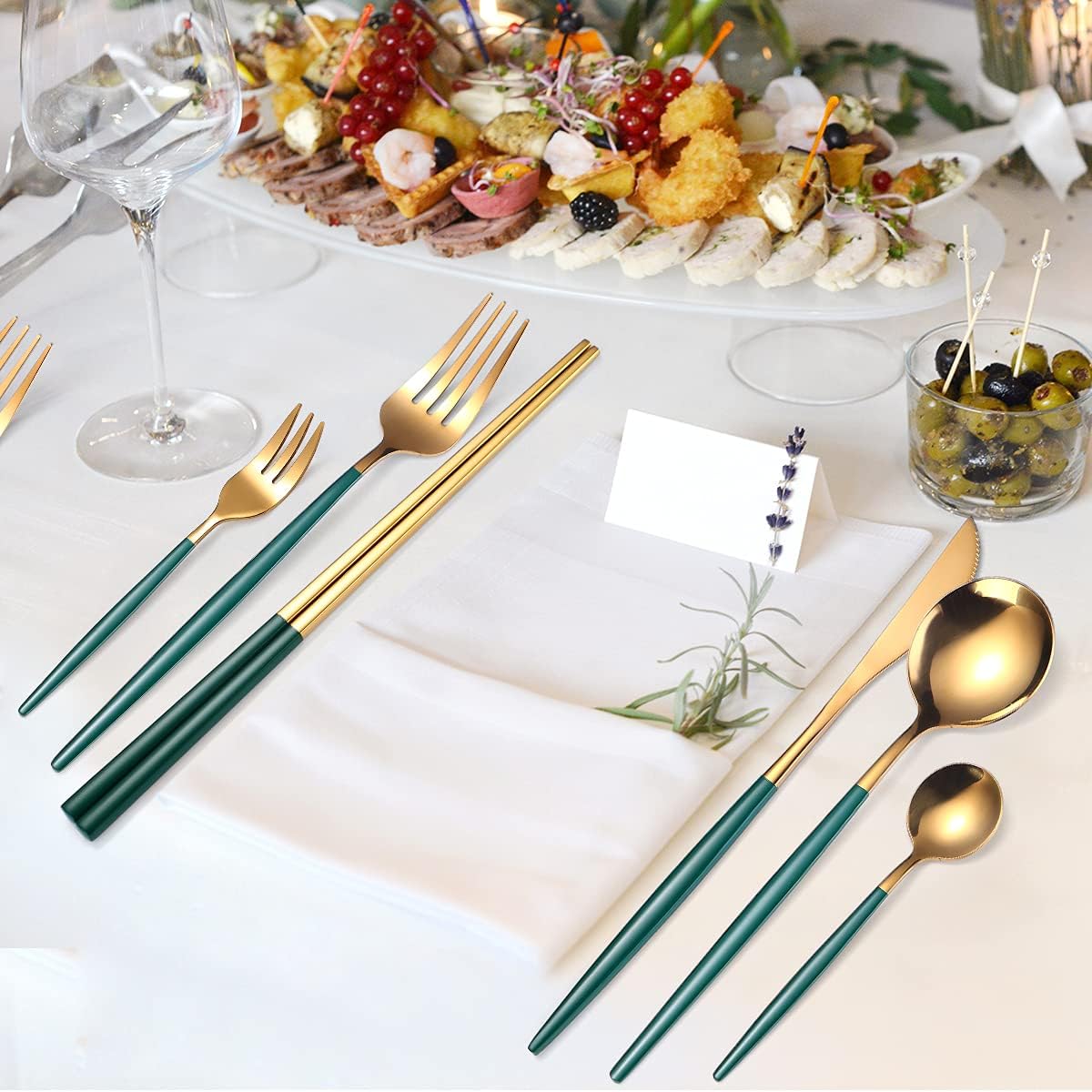 AARAINBOW 8 Pieces Stainless Steel Flatware Set Portable Reusable Cutlery Set Travel Utensils Set Including Chopsticks Knife Fork Spoon Straws Cleaning Brush Dishwasher Safe (Pink Golden)