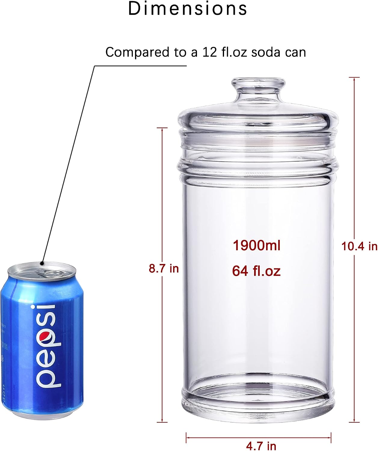 64 oz Reinforced Large Acrylic Canister with Locking Clamp, Airtight Flip Jar | Food Storage Container for Flour, Sugar, Coffee, Candy, Cookie etc