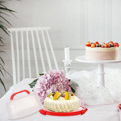 Yesland Cake Carrier with Collapsible Handle - Plastic Red Cake Container and Holder with Lid - Portable Round Cake Cover for 10 inch Cake, Pies, Cookies, Nuts, Muffins and Fruit