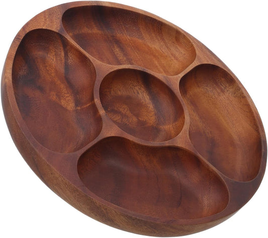 Cabilock Acacia Wood Round Snack Tray Section Serving Platter for Appetizers Fruits and Nuts Stylish Divided Design for Elegant Gatherings Easy to Clean and Maintain