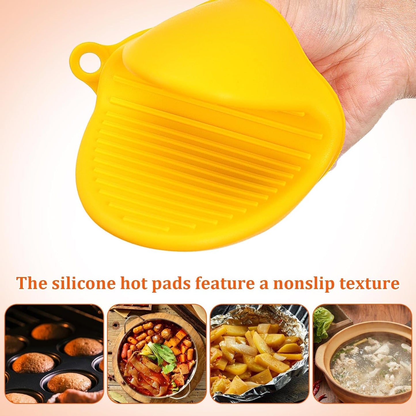 Silicone Oven Mitts Set of 6 Mini Pinch Mitts Hot Pot Holders Heat Resistant Finger Gloves for Microwave and Kitchen Use, Non-Slip Bowl Gripper Covers in Yellow, Black, and Nordic