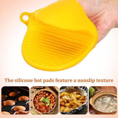 Silicone Oven Mitts Set of 6 Mini Pinch Mitts Hot Pot Holders Heat Resistant Finger Gloves for Microwave and Kitchen Use, Non-Slip Bowl Gripper Covers in Yellow, Black, and Nordic